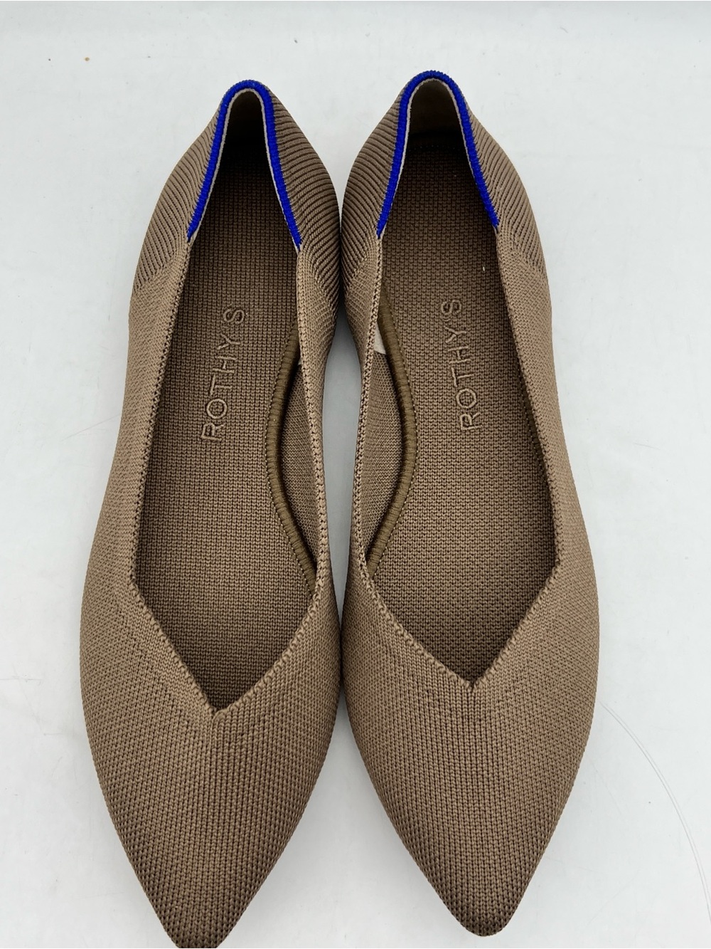 Rothy's Taupe Pointed-Toe Flats with Blue Trim - Picture 3 of 12